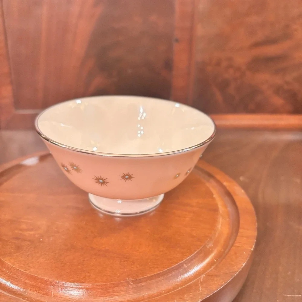 Vintage Lenox Jewel Pink Tea Cups Set of 4 Atomic Starburst Platinum Trim USA